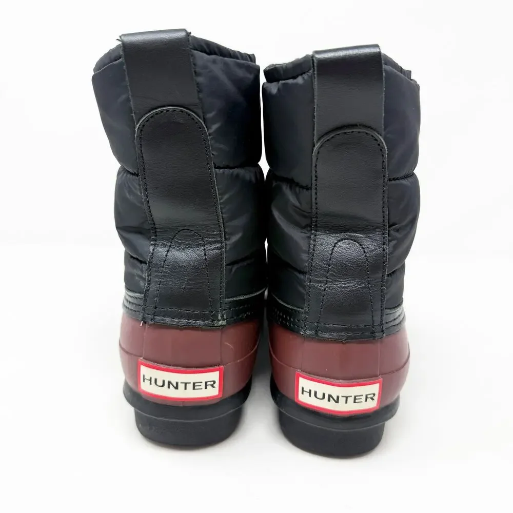 Hunter Maroon/Black Lace Up Rain Boots Women's Size 8 Duck Boot Style Waterproof